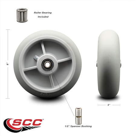 Service Caster SCC-8" Thermoplastic Rubber Donut Tread Wheel Only w/Roller Bearing-600 lbs Cpty SCC-TPRRD820